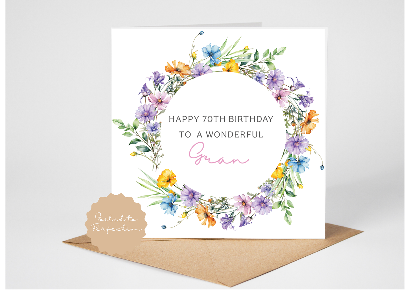 Personalised Wreath 70th Birthday Card for Gran