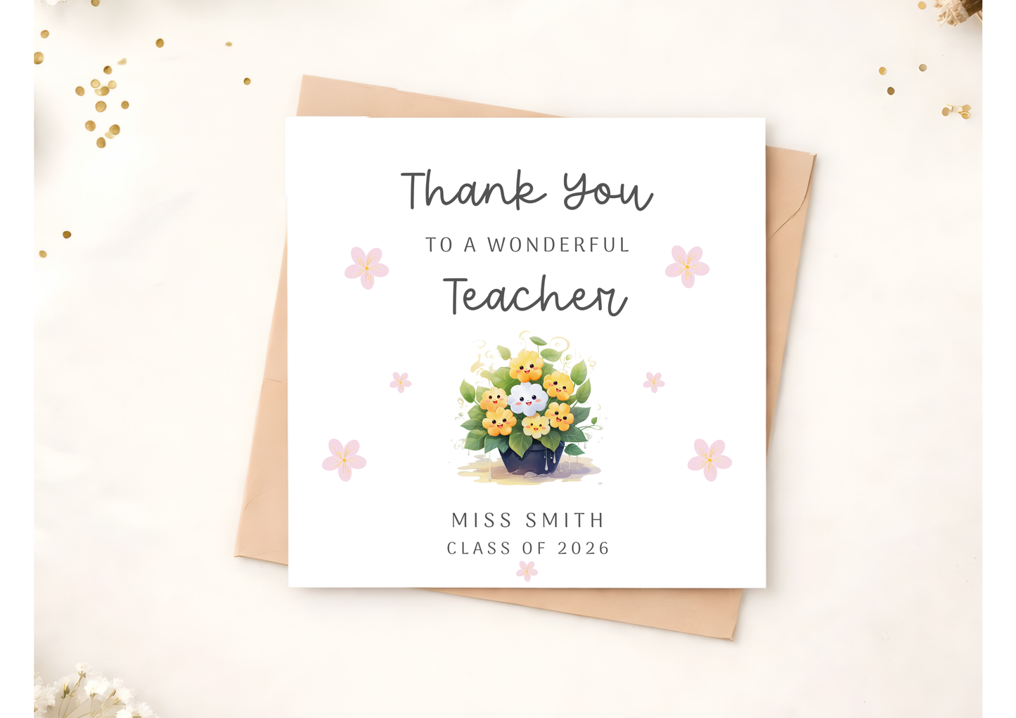 Floral Design Thank You Teacher Card