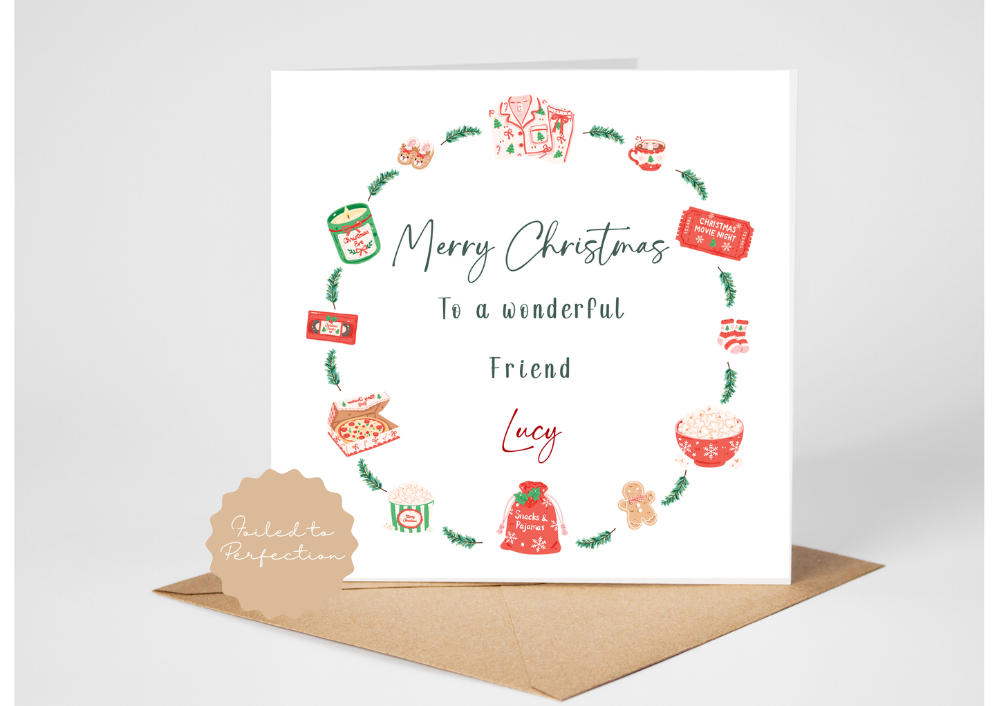 Personalised Wreath Christmas Card for Friend
