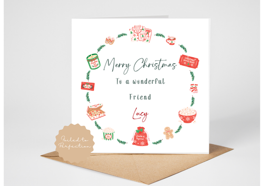 Personalised Wreath Christmas Card for Friend