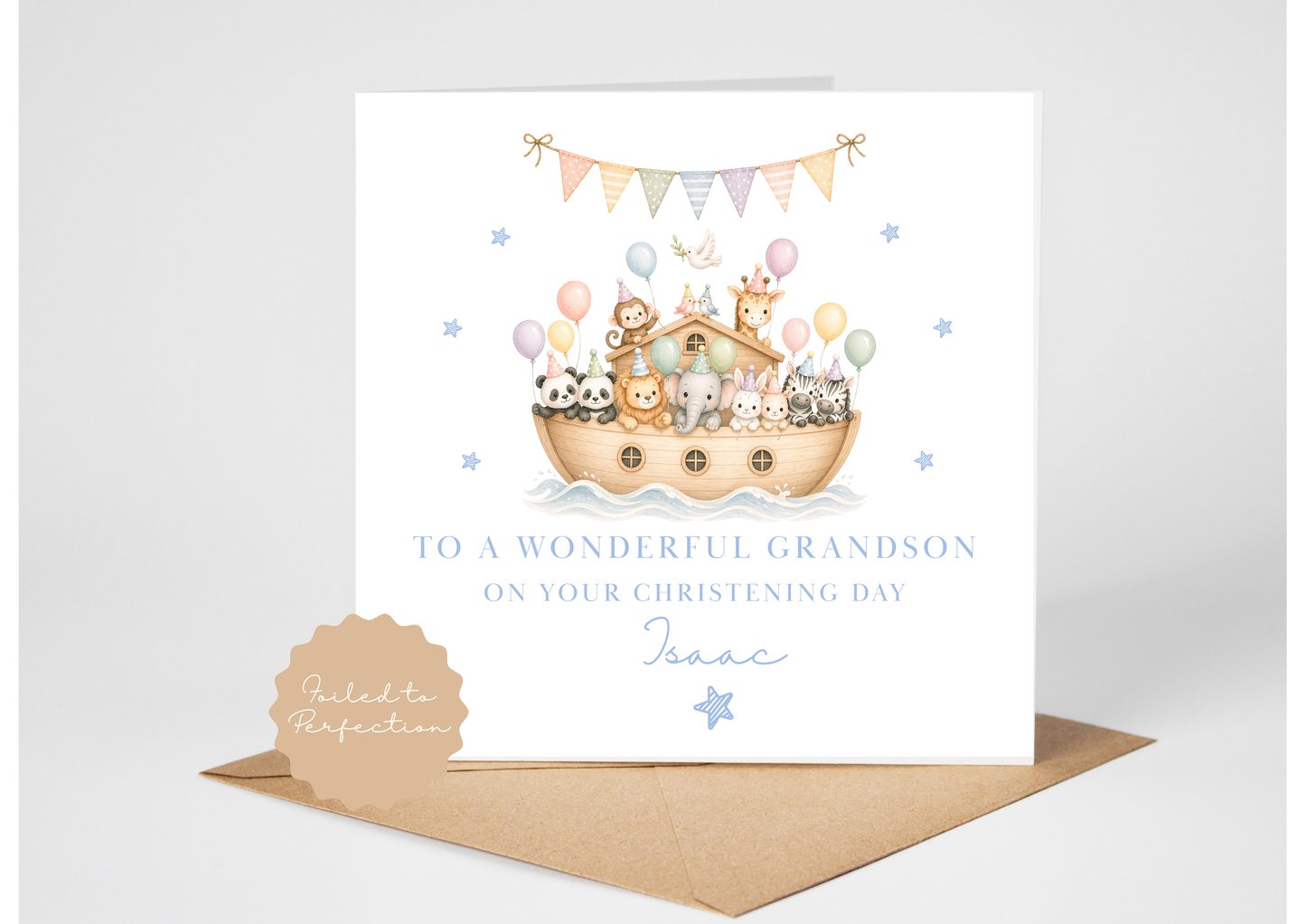 Baby Boy - Ark Christening Card with Animals