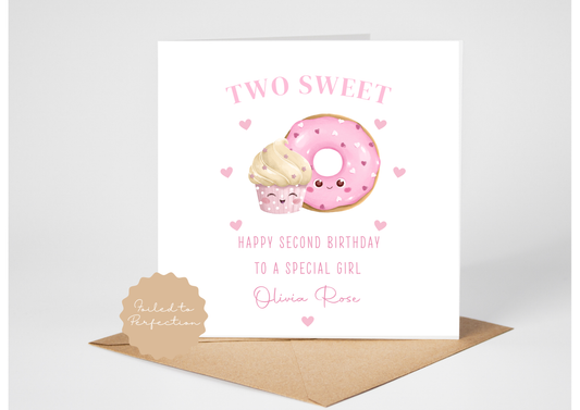 Two Sweet Personalised Birthday Card for a second Birthday.