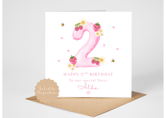 Personalised 2nd Birthday Card Strawberries & Daisies