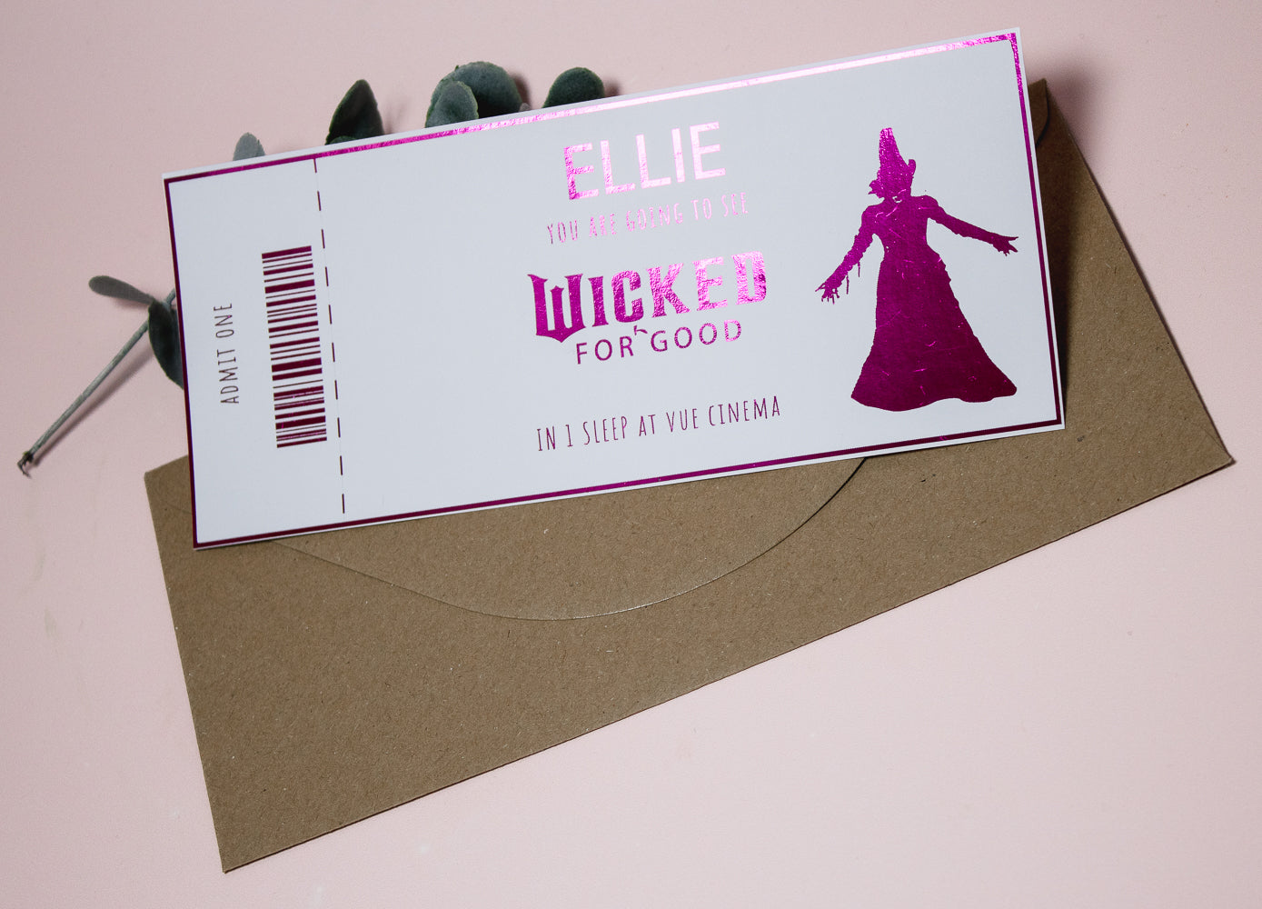 Wicked for good faux cinema gift ticket