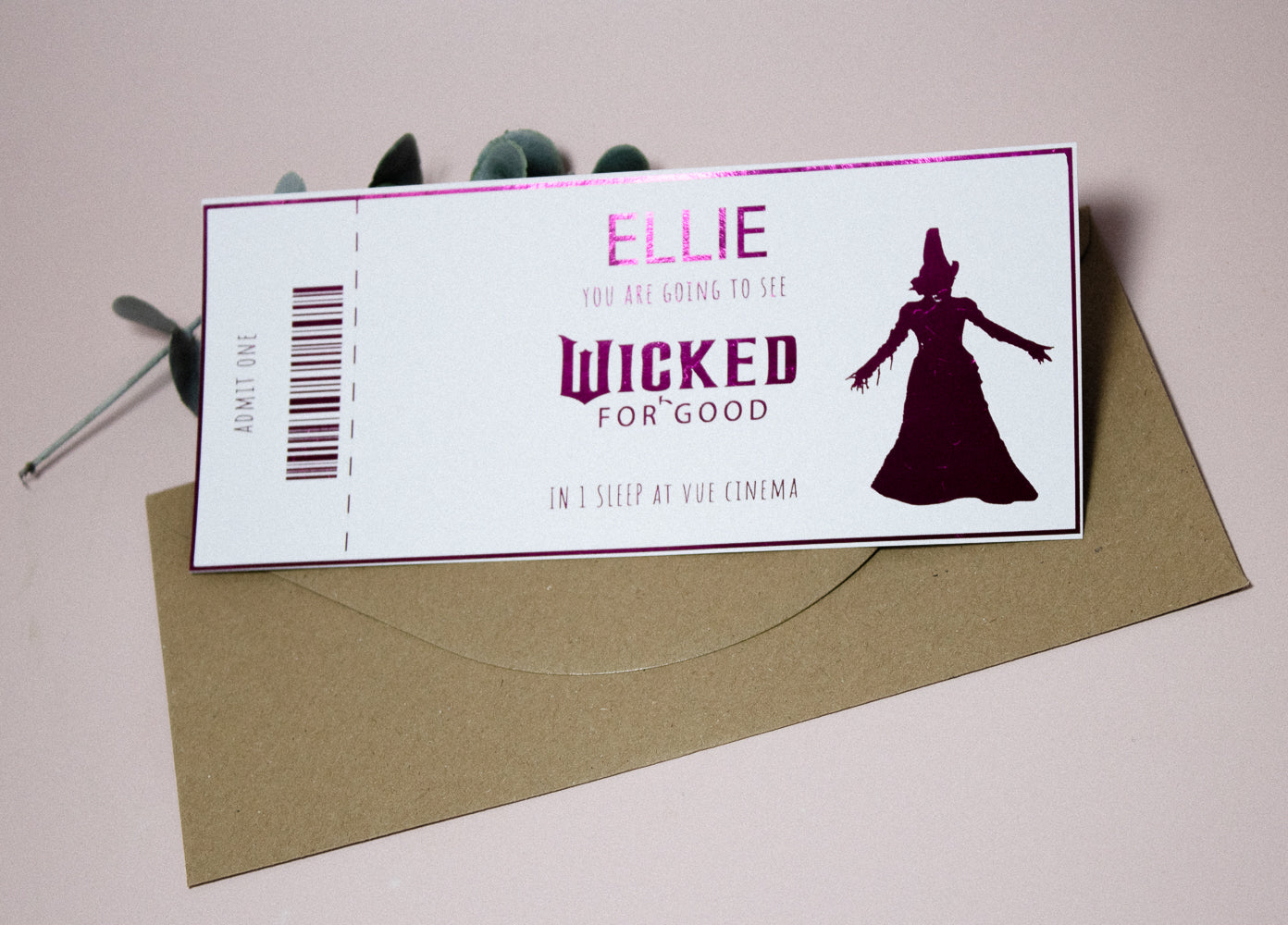 Wicked for good faux cinema gift ticket
